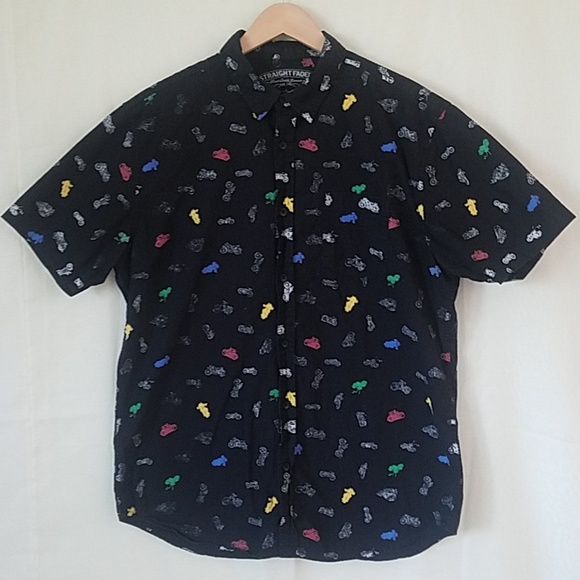 Straight Faded Black Button up Motorcycle Shirt L - Picture 2 of 5